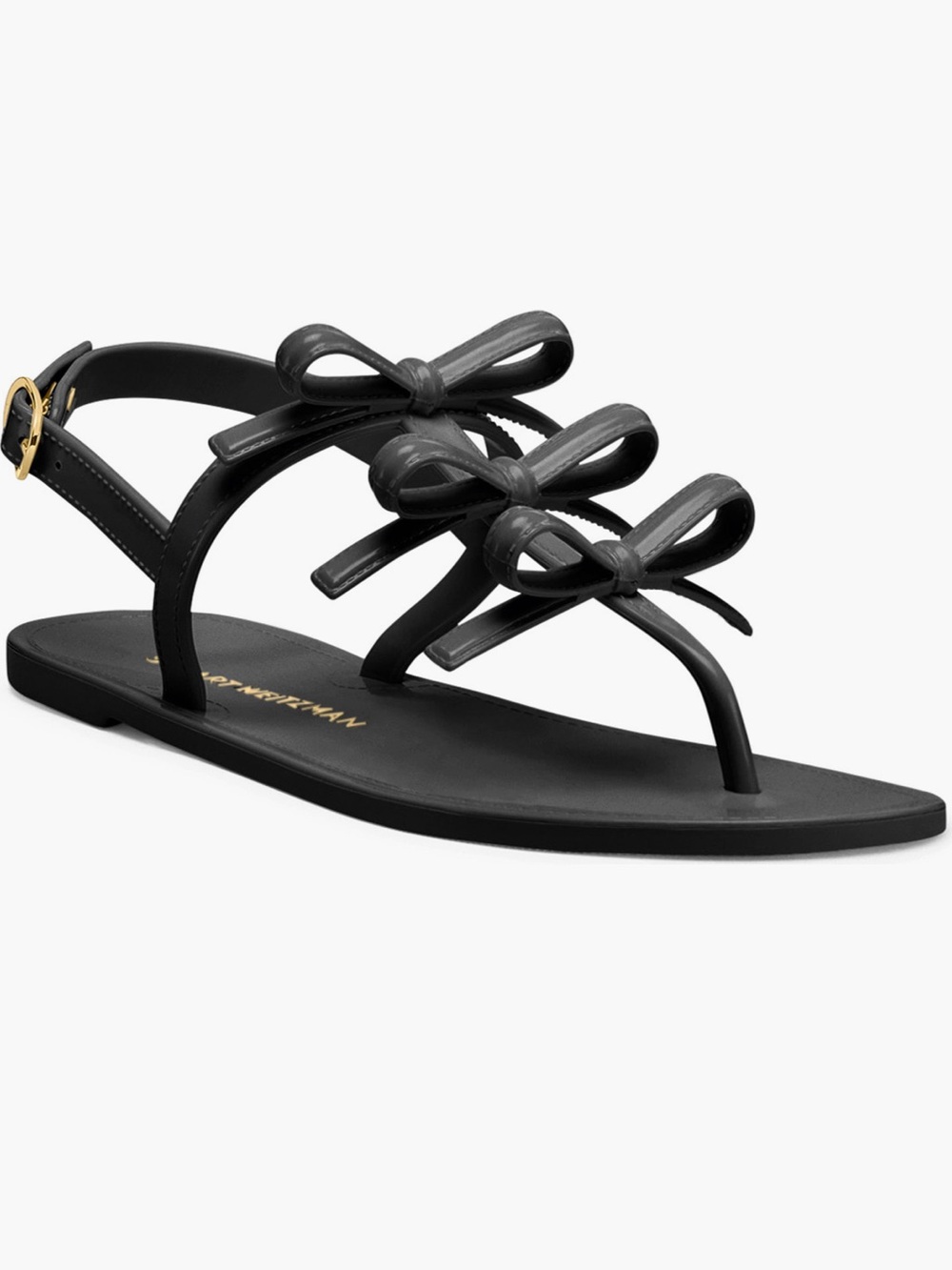 Stuart Weitzman Black Triple Bow Thong Sandal
